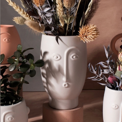 Matte grey Face vase