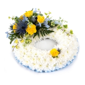White, Blue and Yellow Massed Wreath